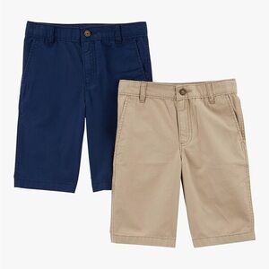 Two pair of Carter’s flat front chino khaki shorts for boys
